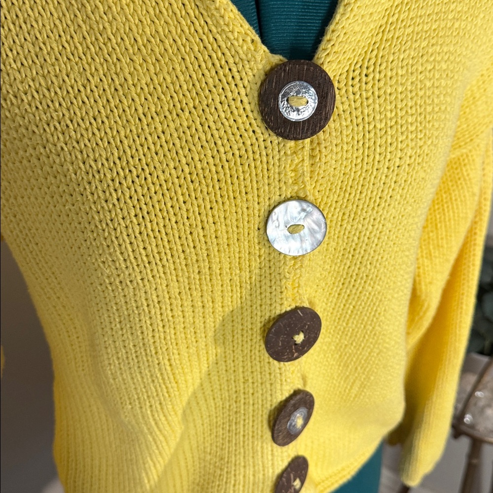 Pure Handknit Size S Yellow Women's Cardigan with Unique Buttons - Picture 3 of 5
